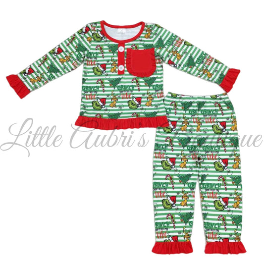 Green Face Vibe Ruffle Pajama Set ETA End November