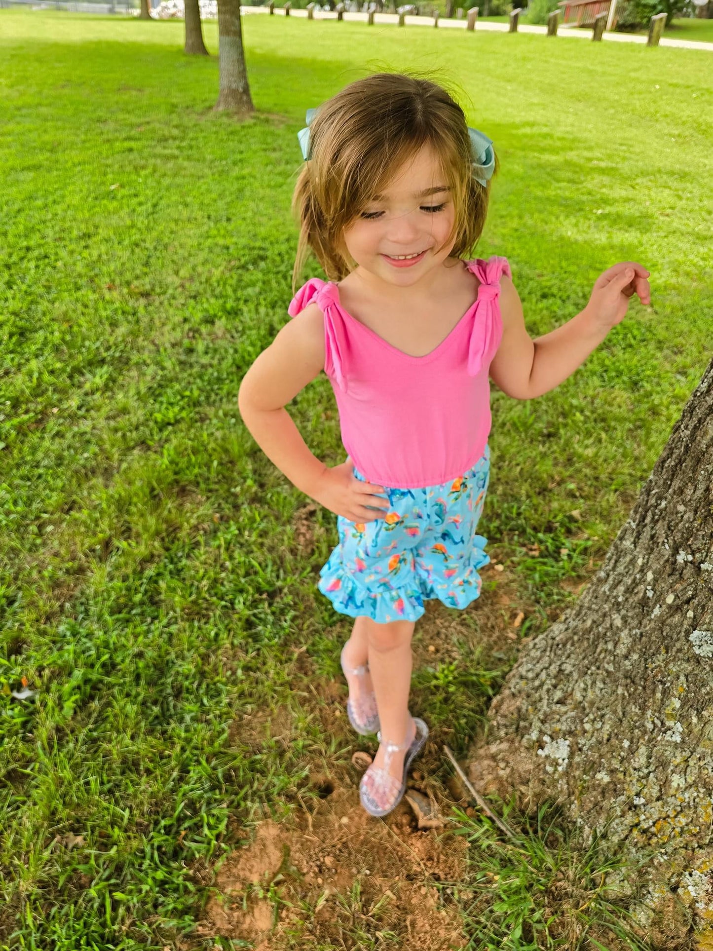 Sea Life Tie Shorts Romper