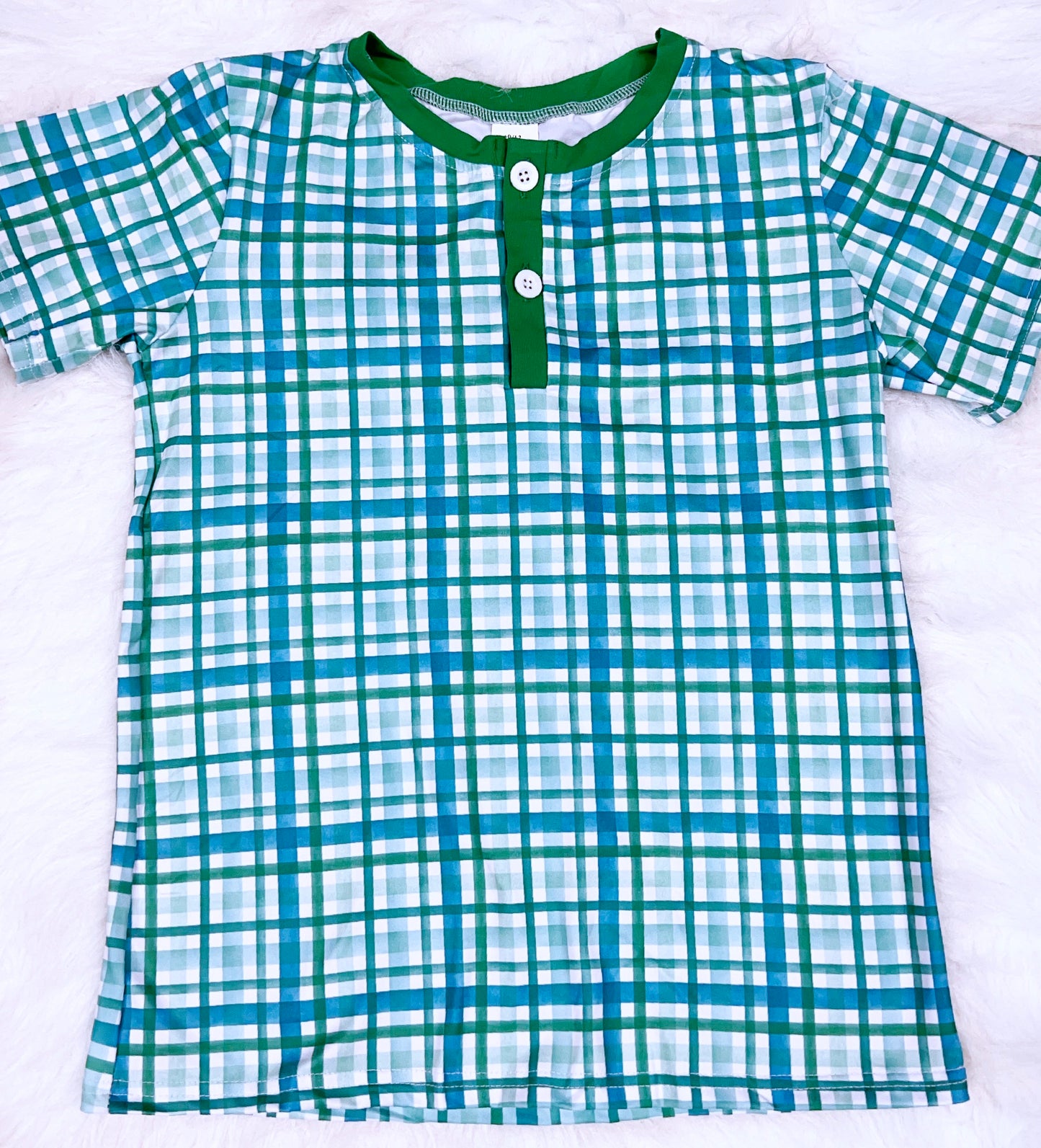 Green Gingham Pocket Henley