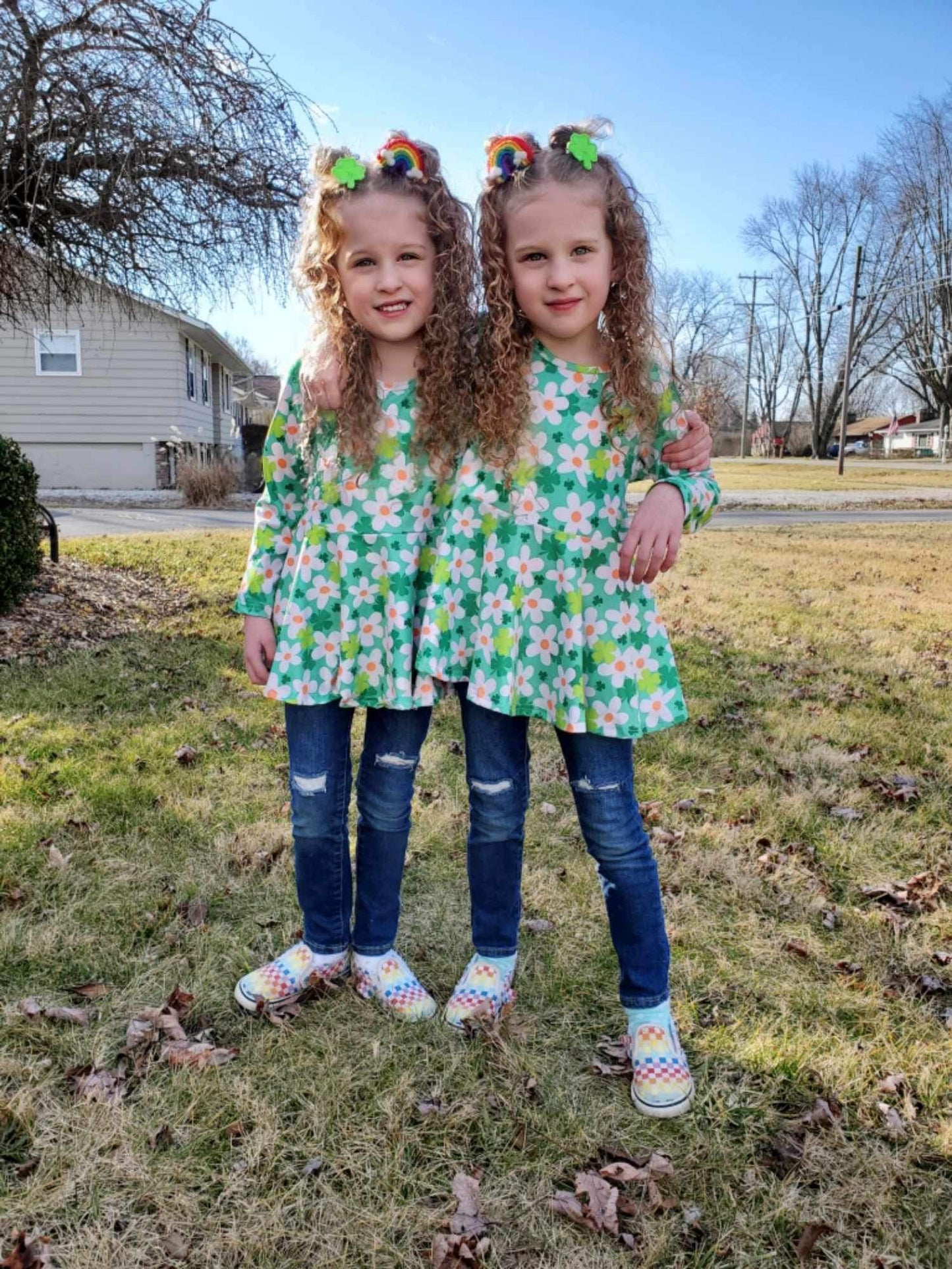 Daisies and Shamrocks Long Sleeve Peplum