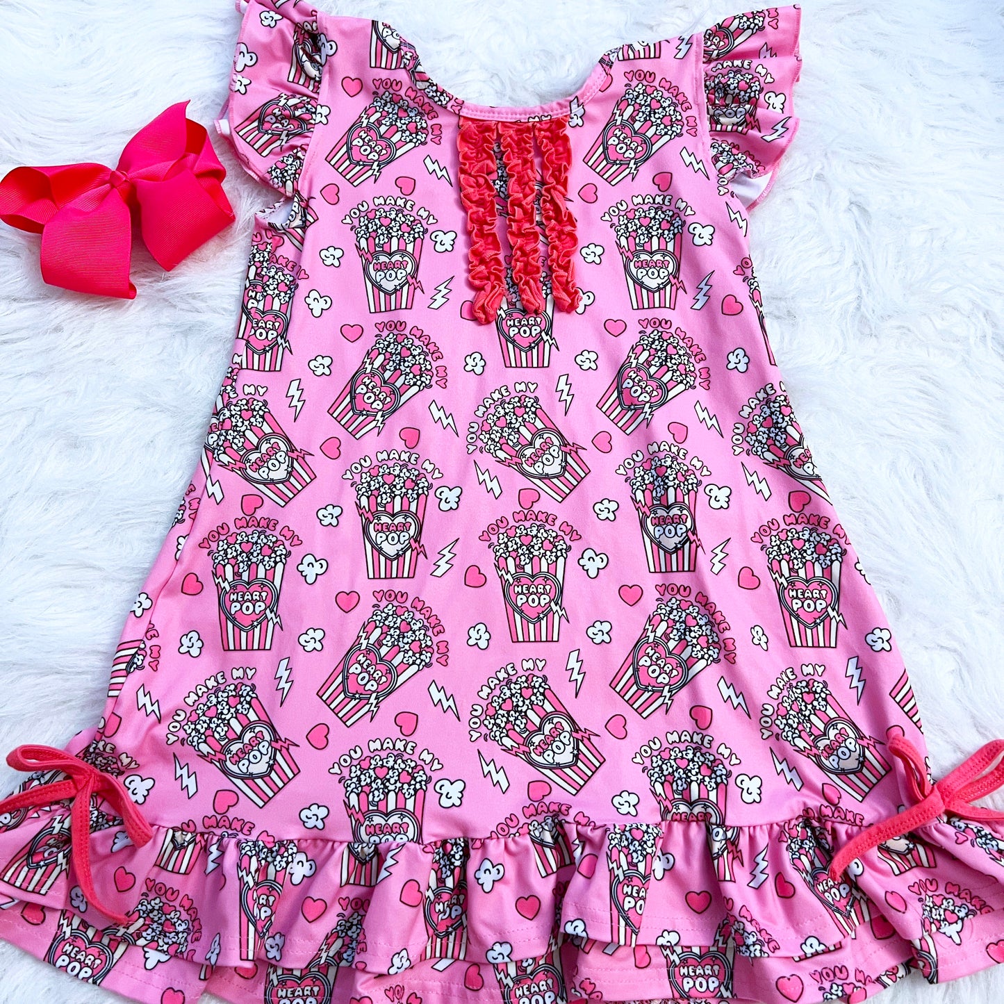 Pink You Make My Heart Pop Ruffle Pajama Dress