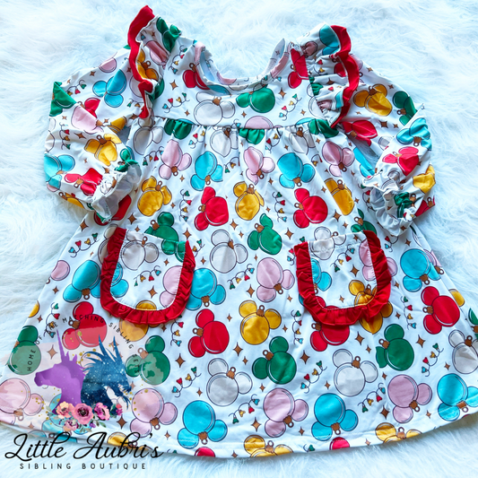Mouse Ornaments Ruffle Pocket Dress