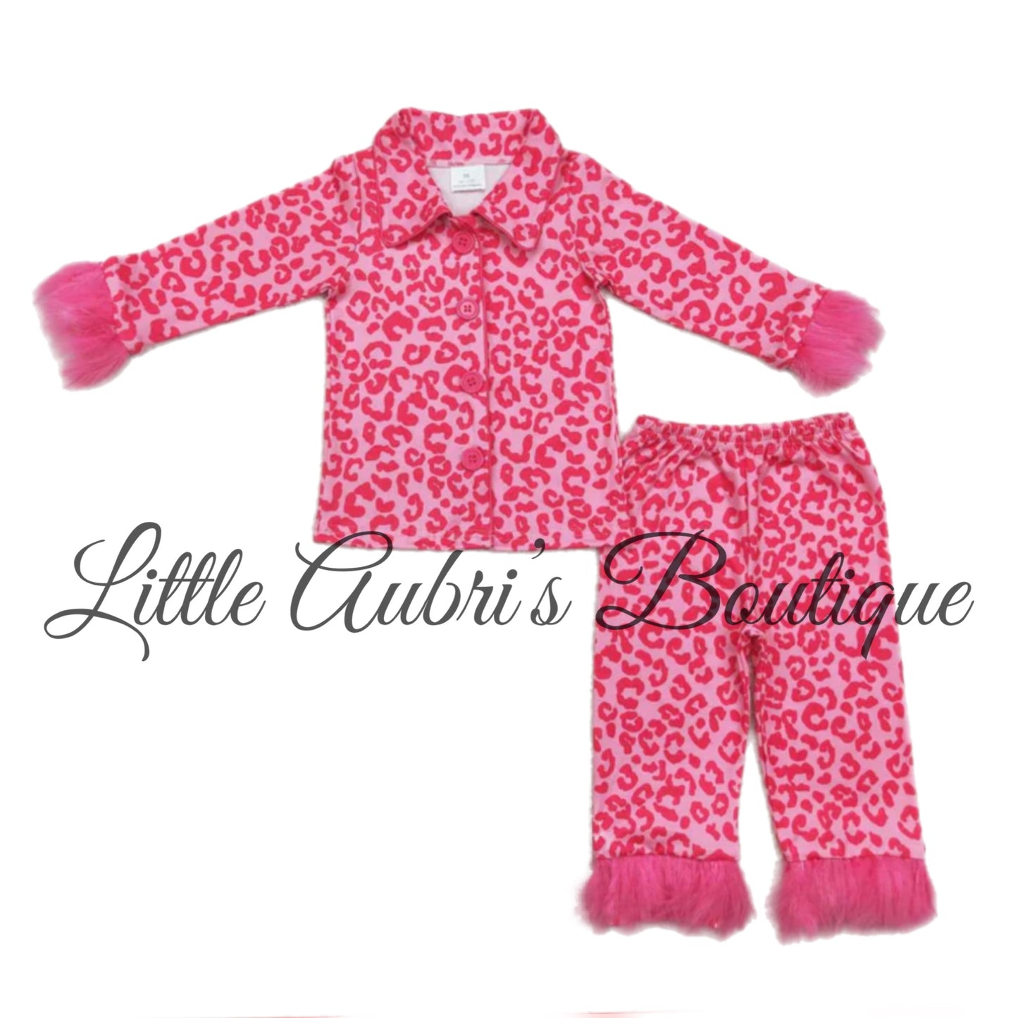 Hot Pink Leopard Feather Trim Pajama Set ETA End December