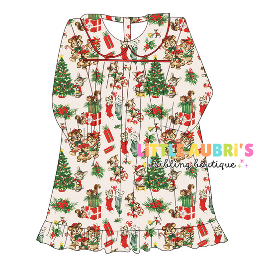 VINTAGE CHRISTMAS Floor Length Pajama Dress (*SHIPS MID OCT)