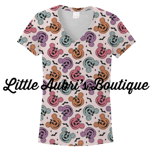 PREORDER Adult Pastel Pumpkin Mouse V Neck Tee CLOSES 6/21