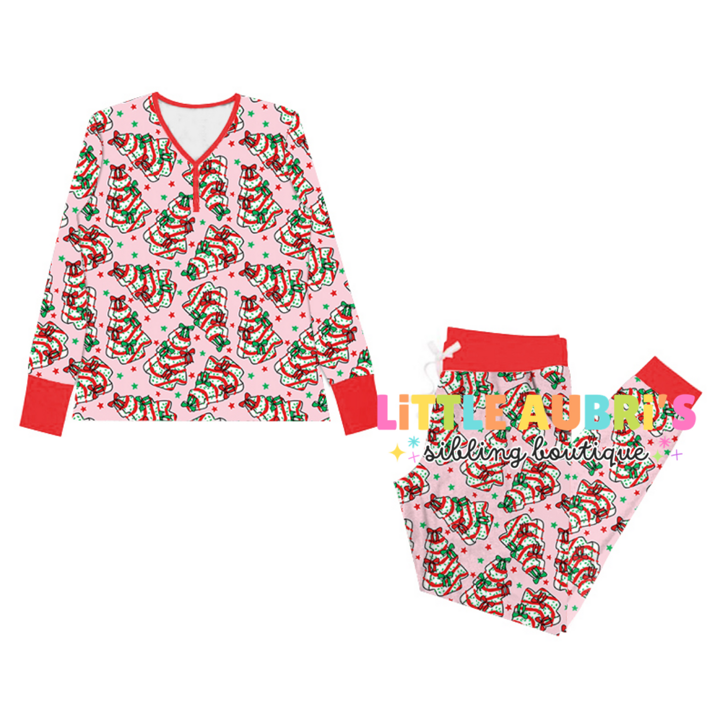 Adult PINK CHRISTMAS CAKES Jogger Pajama Set (*SHIPS MID OCT)