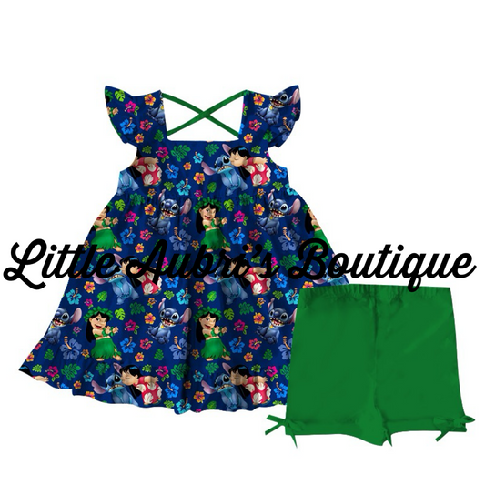 PREORDER #1001 Tropical Alien Cross Back Tunic and Shorts Set CLOSES 2/16