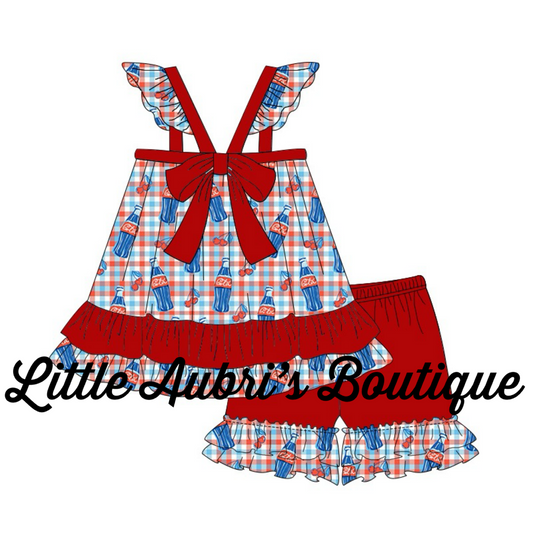 PREORDER Cherry Cola Ruffle Bow Back Tunic and Short Set CLOSES 2/2