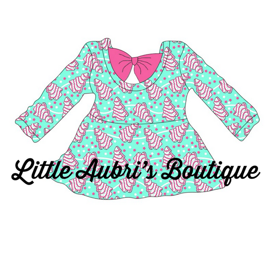 PREORDER Pink Christmas Cakes Bow Back Peplum CLOSES 7/26