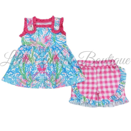 Neon Coral Ruffle Short Set ETA Late August