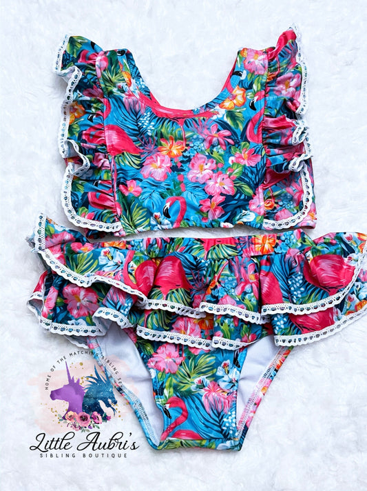 Preppy Flamingo 2 PC Swimsuit