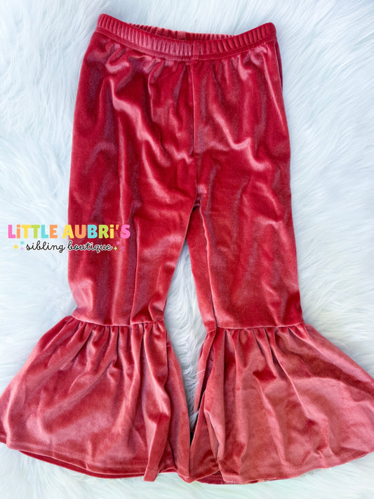 Coral Velvet Bell Bottoms