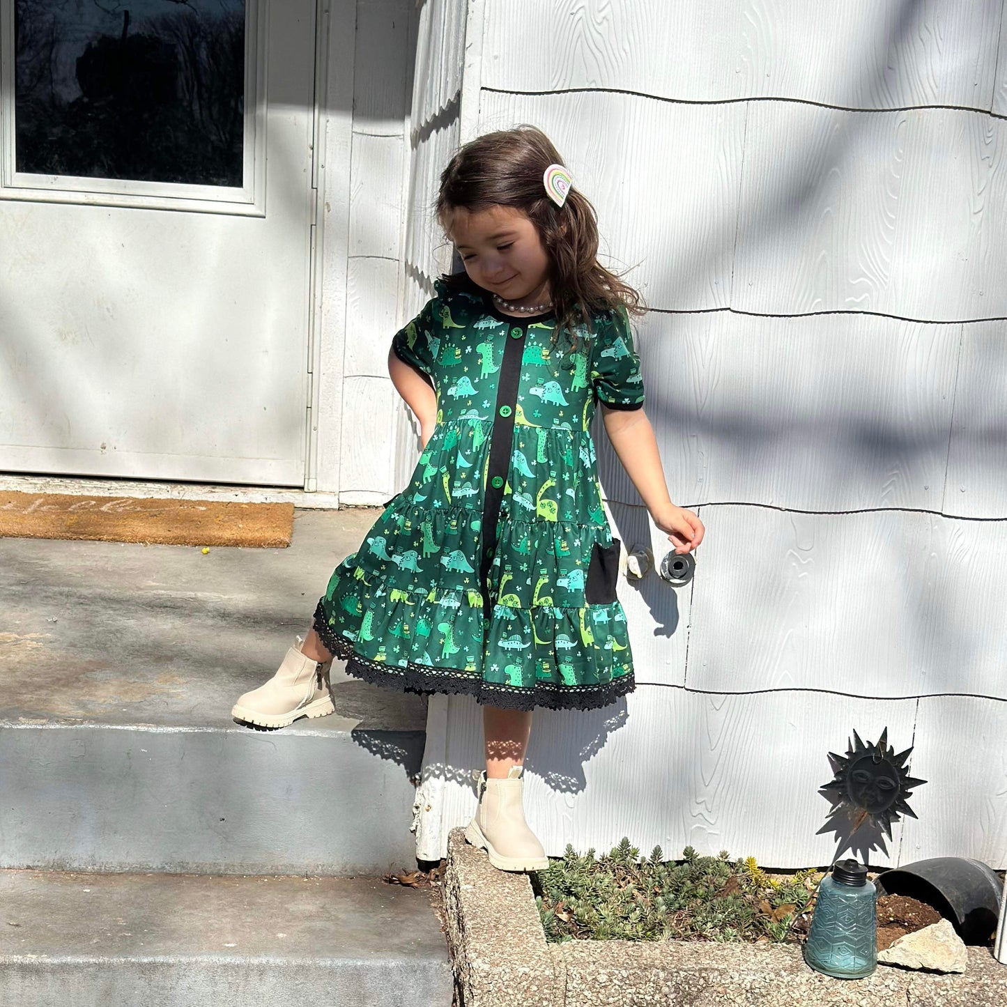 Lucky Dinos Lace Button Down Pocket Dress