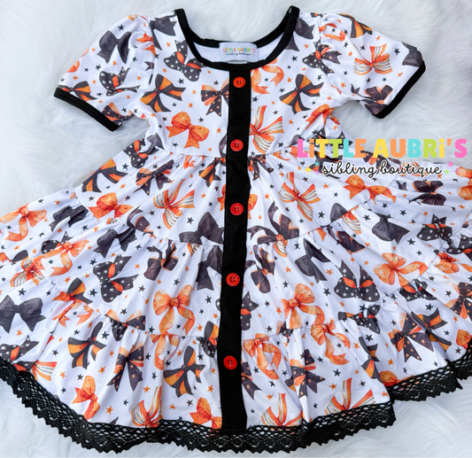 SPOOKY BOWS Lace Tiered Pocket Dress