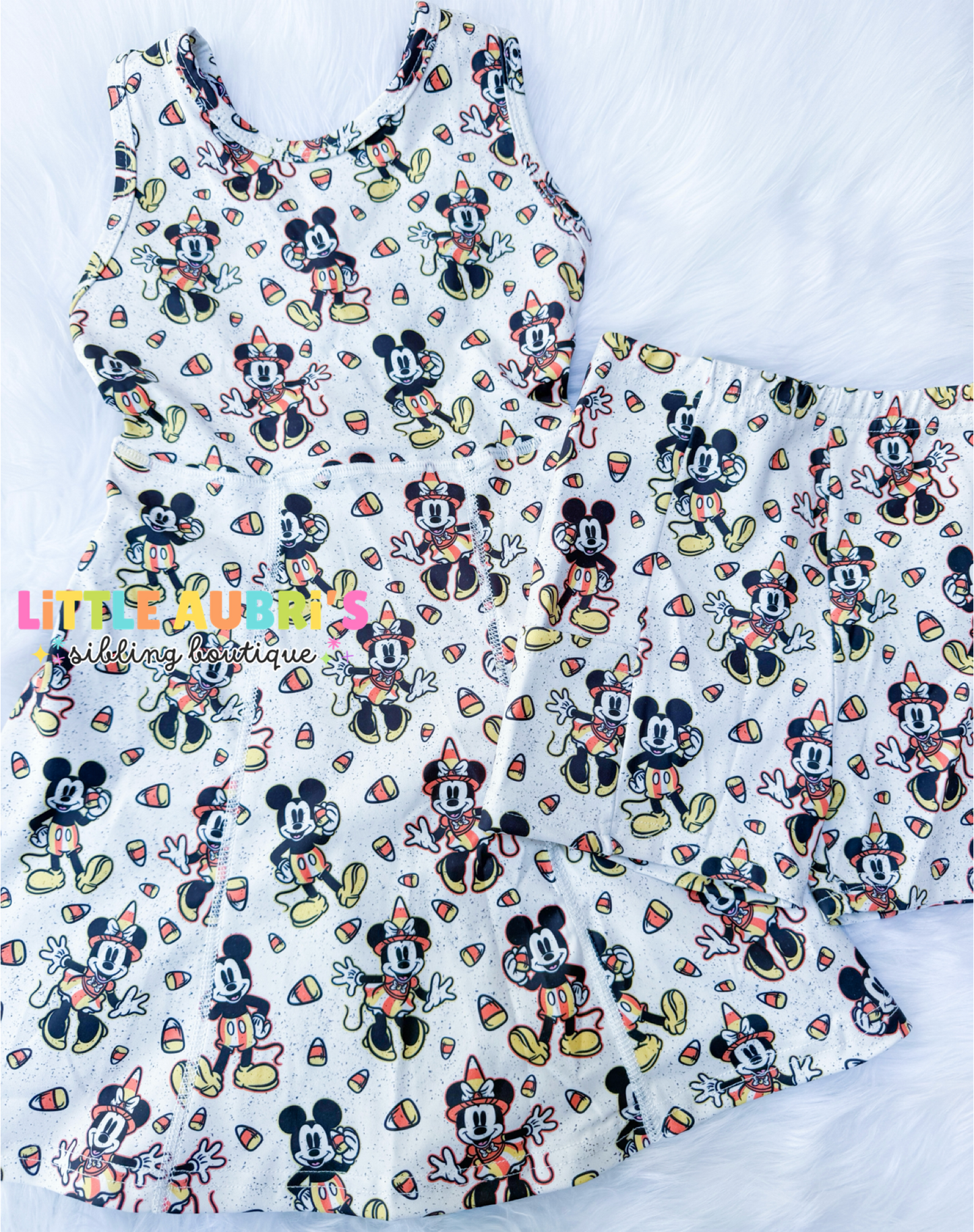 Adult CANDY CORN MOUSE Athletic Dress + Detached Shorts Set