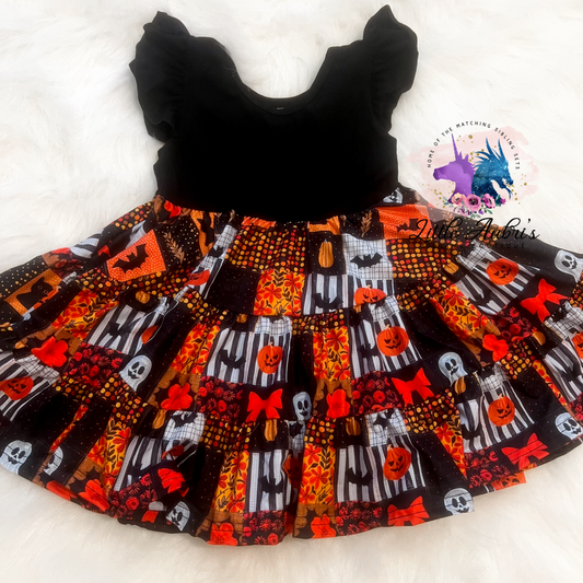 Spooky Patchwork Triple Tiered Dress