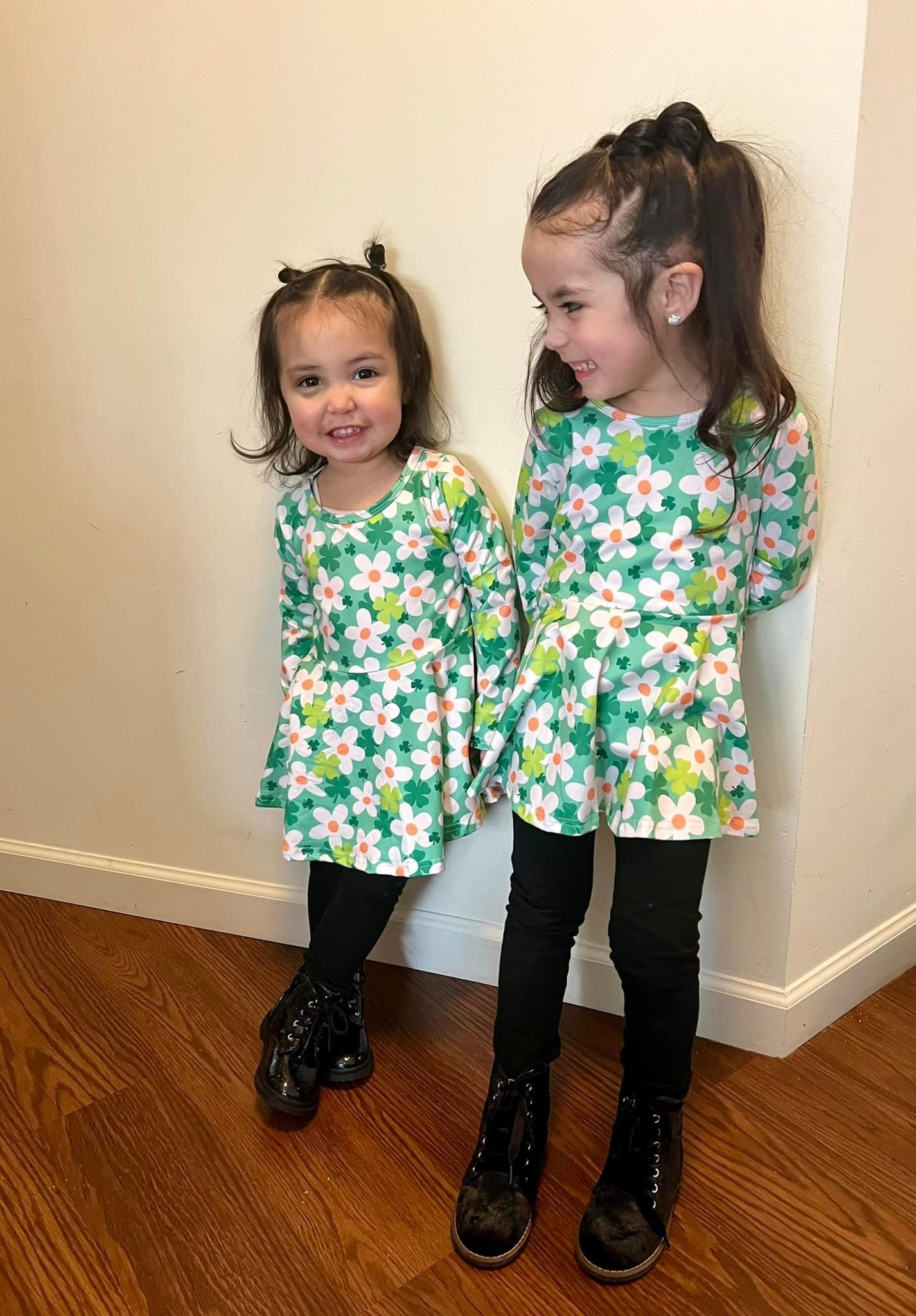 Daisies and Shamrocks Long Sleeve Peplum