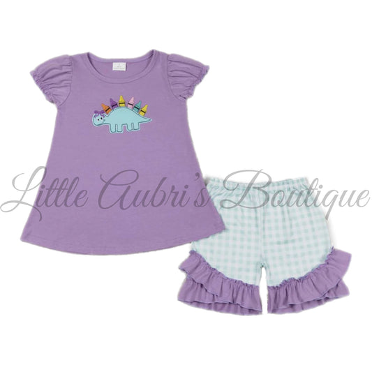 School Bow Dino Embroidered Short Set ETA Late August