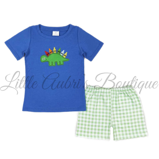 School Dino Embroidered Short Set ETA Late August