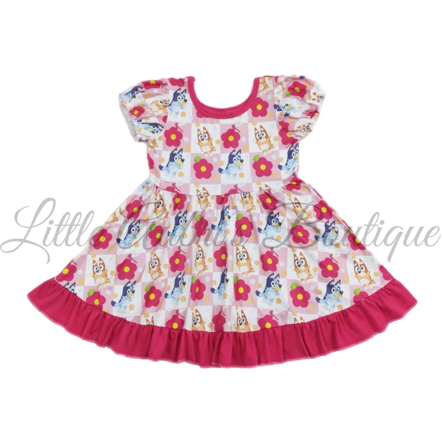 Floral Heeler Pups Ruffle Dress ETA Late August