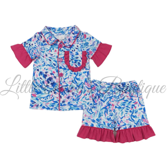 Neon Summer Ruffle Pajama Short Set ETA Early Sept