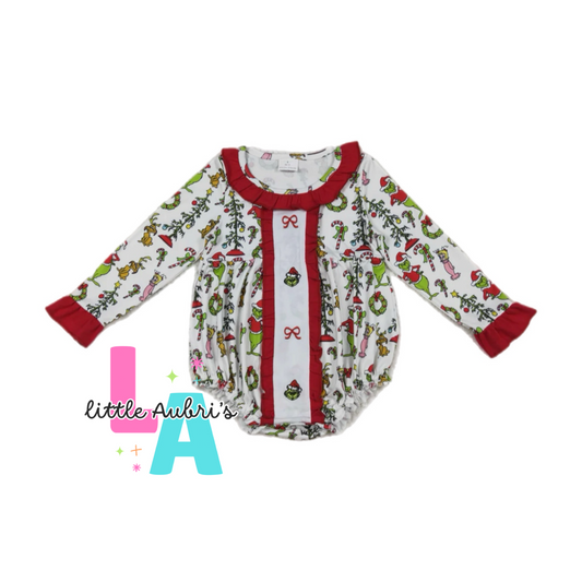 Embroidered Mean One Bow Romper ETA Late Nov