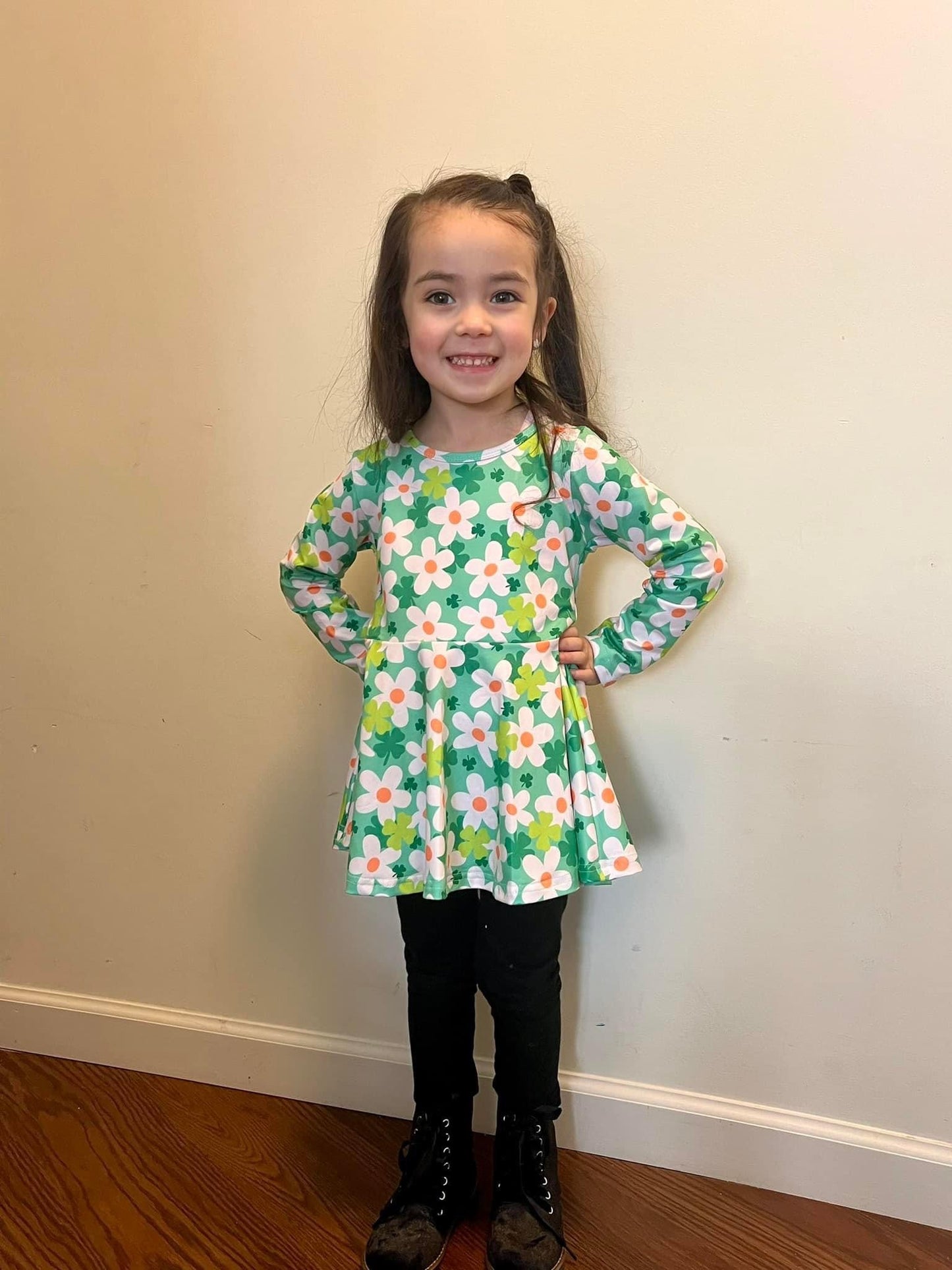 Daisies and Shamrocks Long Sleeve Peplum