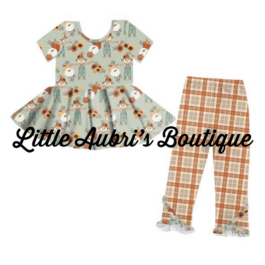 PREORDER Floral Scarecrow Peplum and Ruffle Leggings Set CLOSES 6/3
