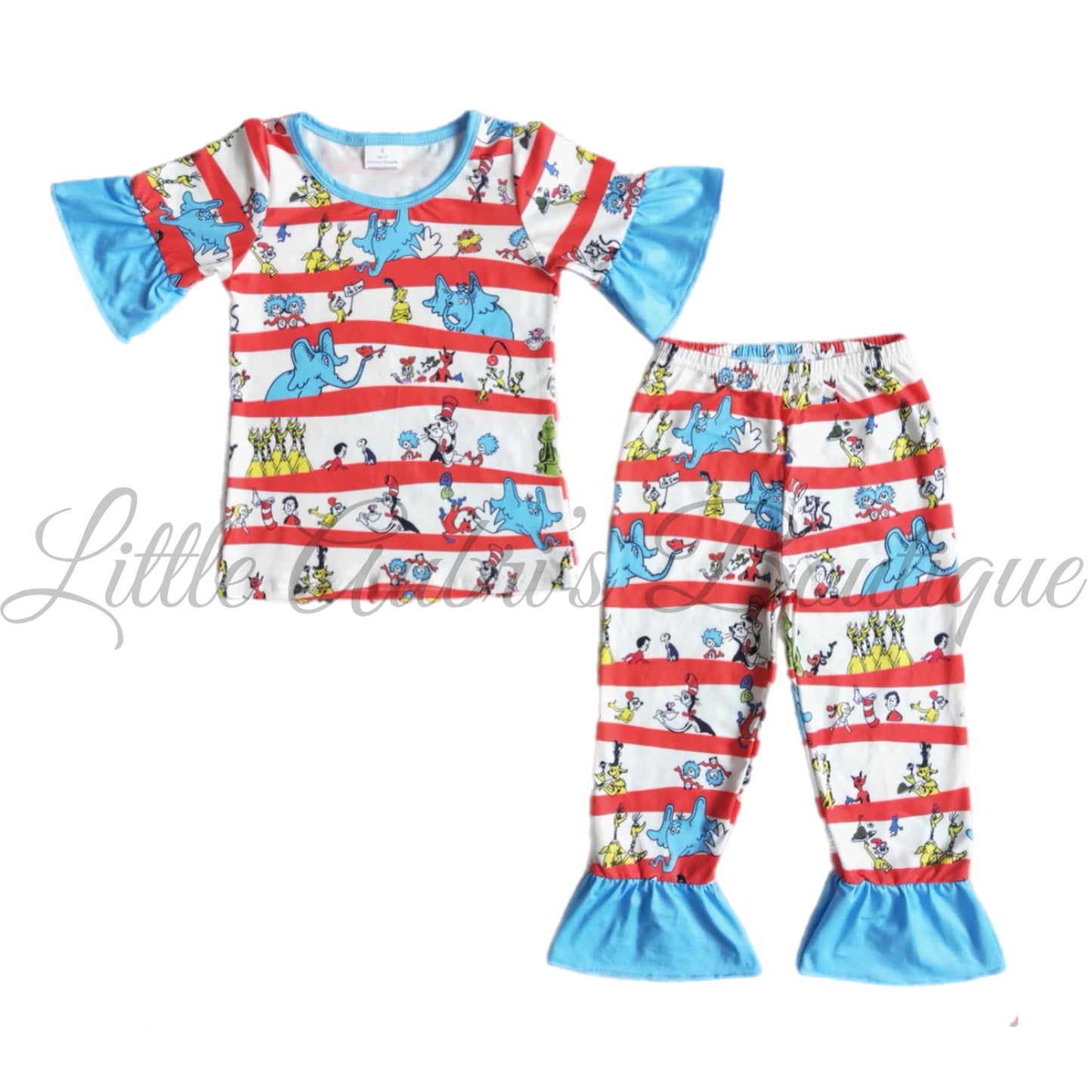 Striped Cat Ruffle Pajama Set ETA End Jan