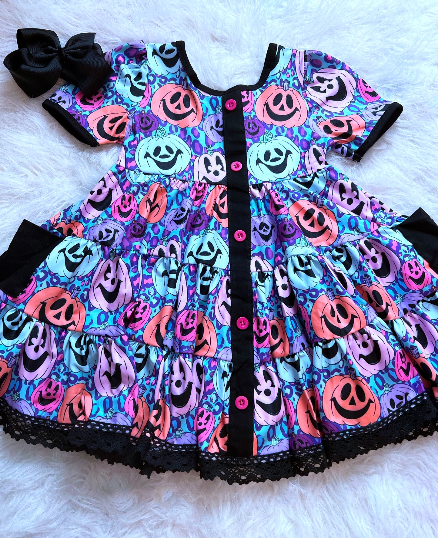 Neon Jack O’Lanterns Button Down Lace Dress