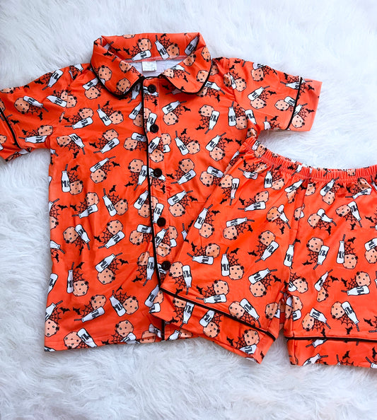 Orange Spooky Milk and Cookies Pajama Short Set