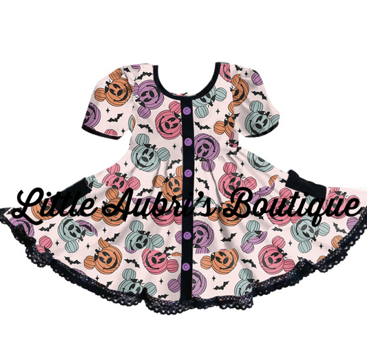 PREORDER Pastel Pumpkin Mouse Button Down Lace Pocket Dress CLOSES 6/21