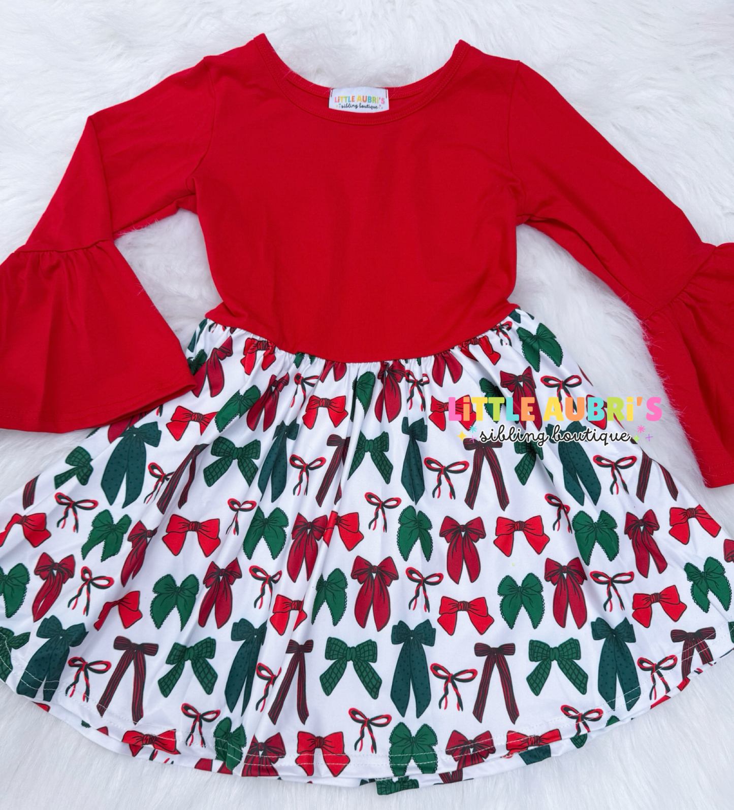 FESTIVE BOWS Bell Sleeve Dress