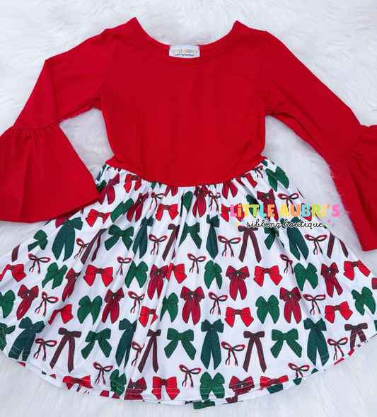 FESTIVE BOWS Bell Sleeve Dress