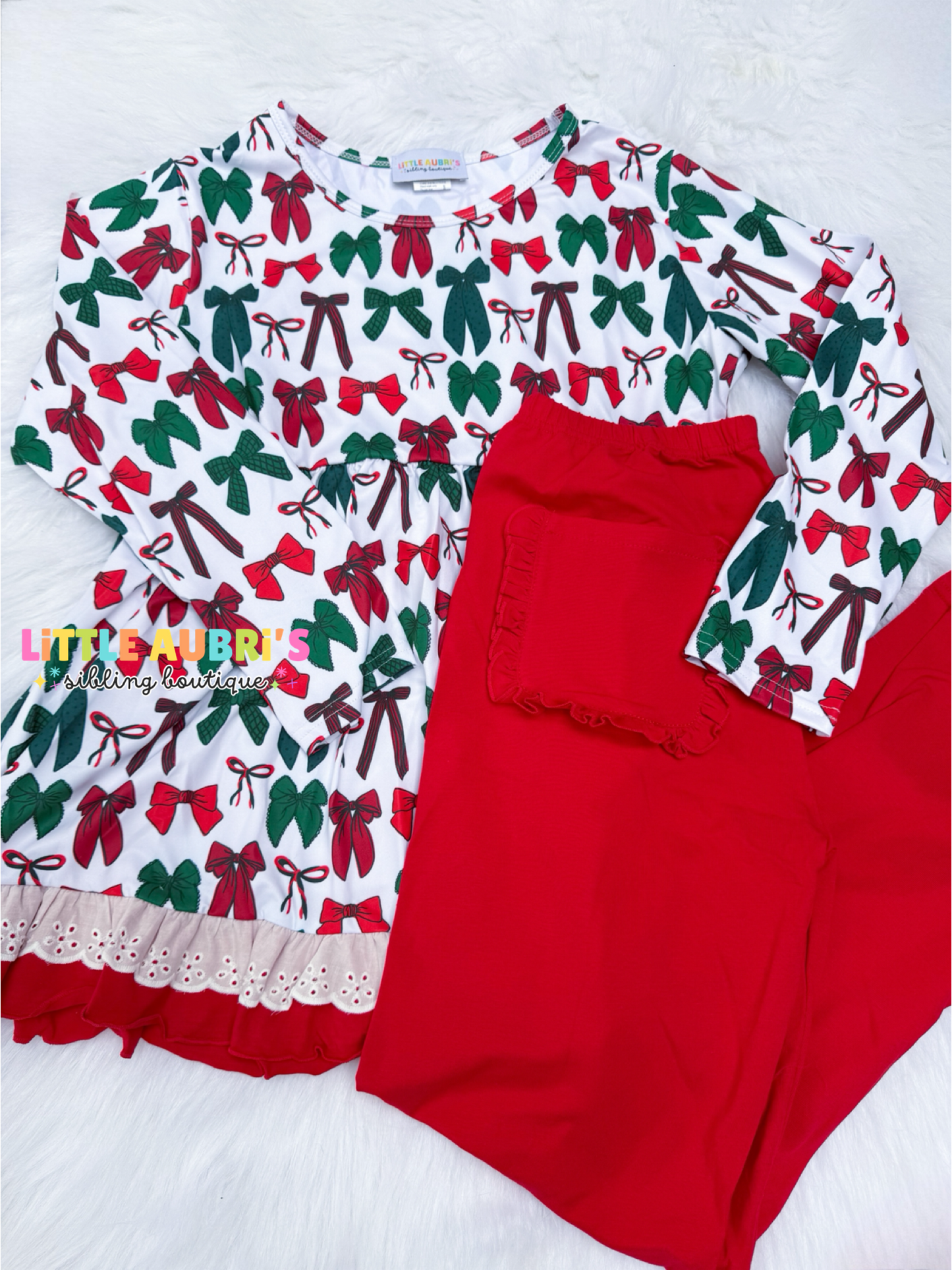 FESTIVE BOWS Lace Tunic Leggings Set