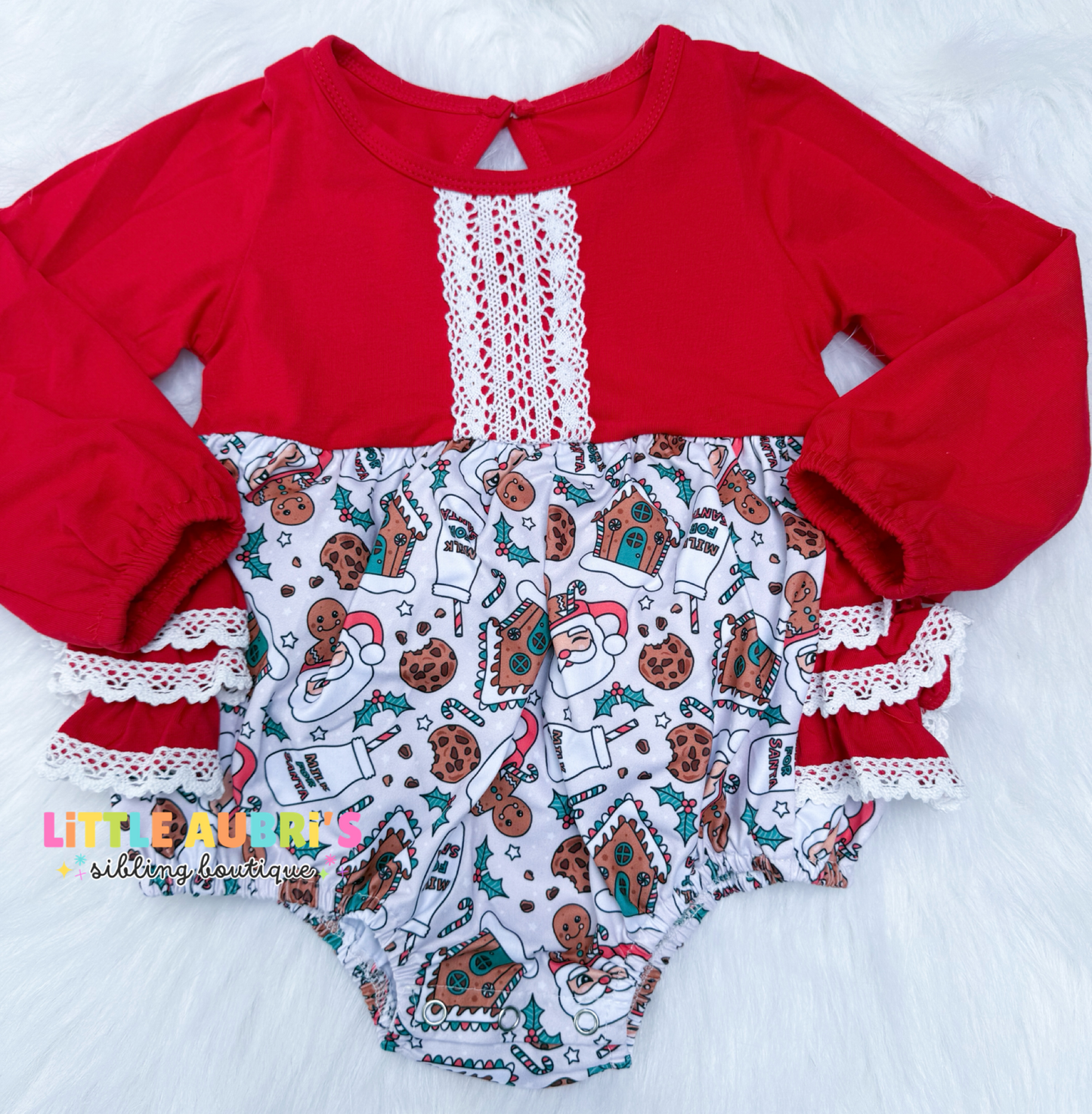 MILK FOR SANTA Lace Ruffle Romper