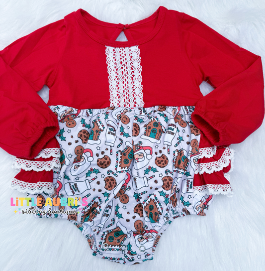 MILK FOR SANTA Lace Ruffle Romper