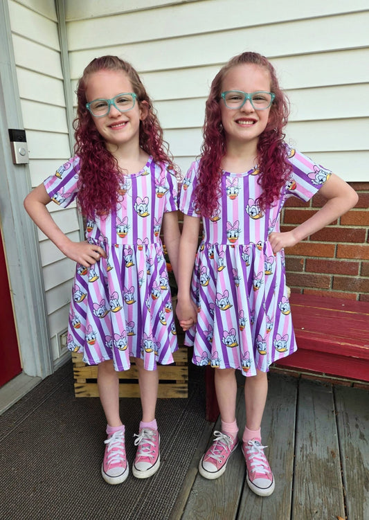 Girl Duck Cross Back Twirl Dress