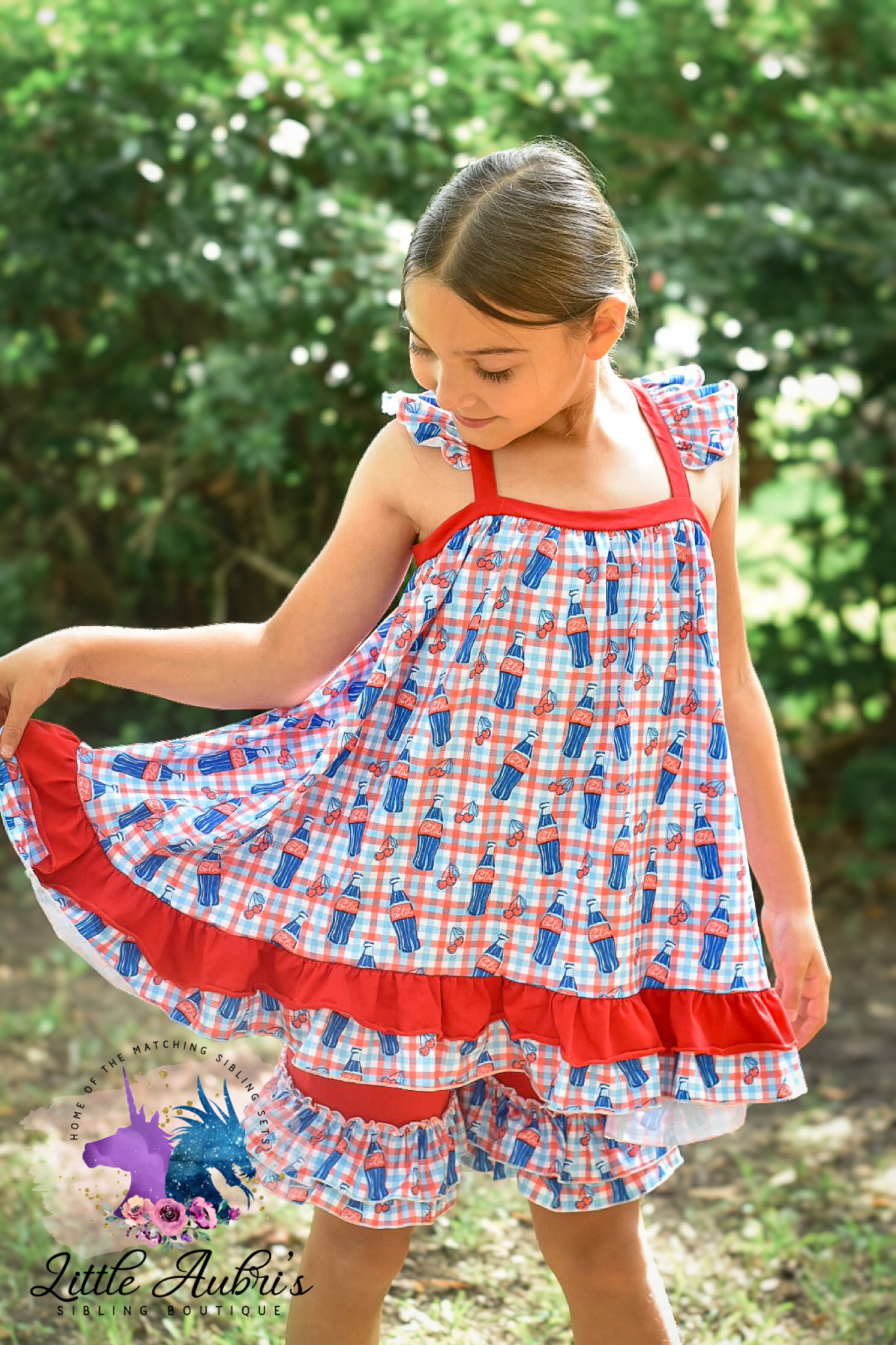 Cherry Cola Ruffle Bow Back Tunic and Short Set