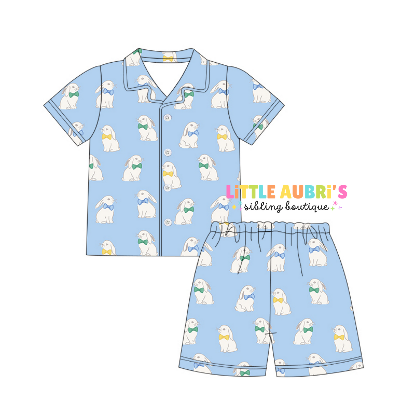 BLUE BUNNIES Pajama Short Set (*SHIPS LATE FEB)