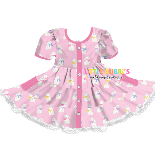 PINK BUNNIES Lace Button Dress (*SHIPS LATE FEB)