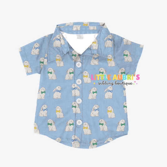 BLUE BUNNIES Button Down Shirt (*SHIPS LATE FEB)