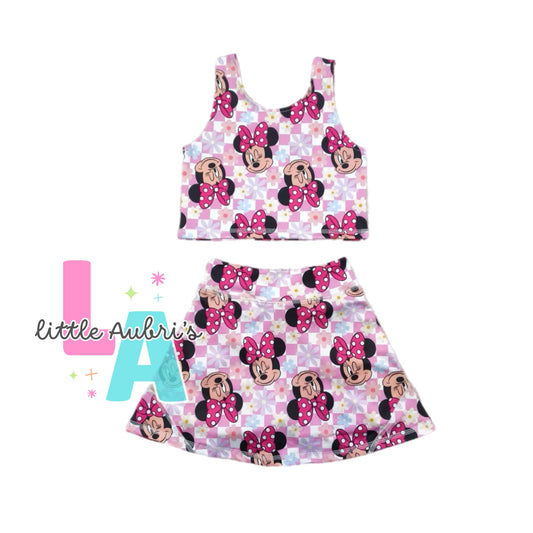 Floral Checker Mouse Crop and Athletic Skort Set ETA Late August