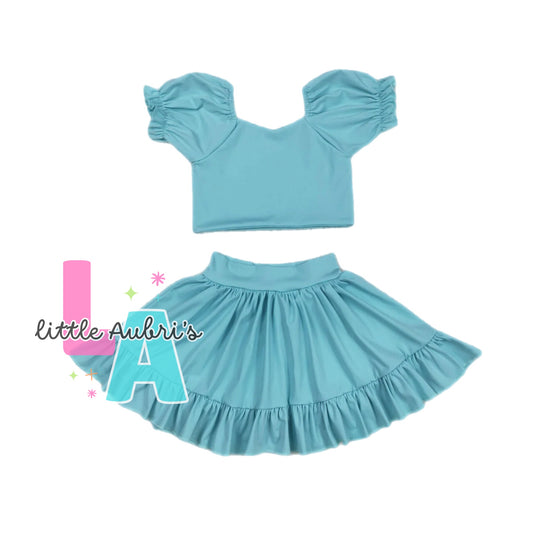 Blue Babydoll Crop Skort Set ETA Late August