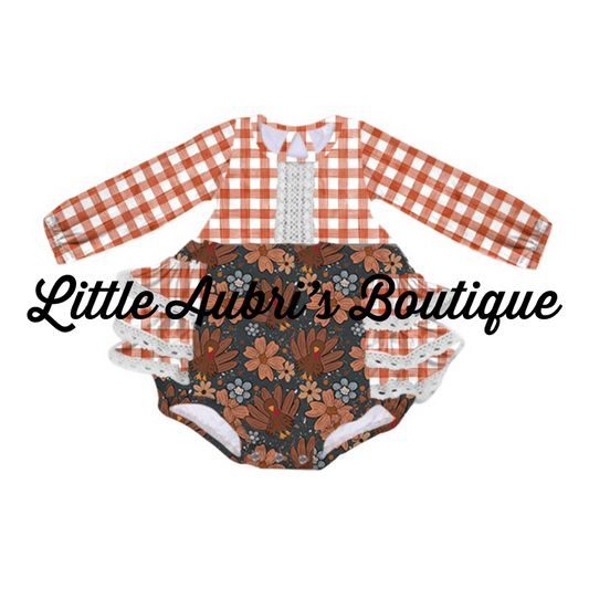 PREORDER Floral Turkey Bubble Romper CLOSES 6/30