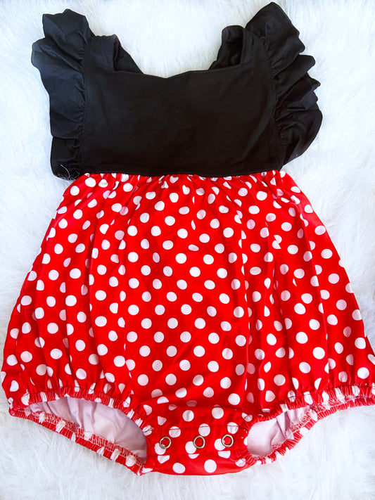 Red Polka Dot Mouse Bubble Romper