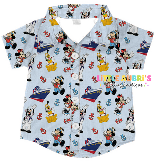 Adult MOUSE CRUISE Button Down Shirt (*SHIPS EARLY AUGUST)