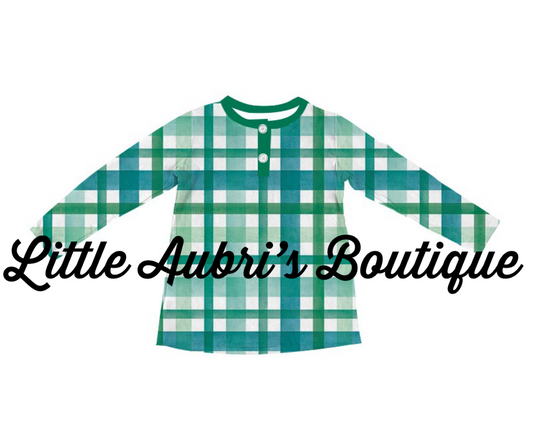 PREORDER Long Sleeve Green Gingham Pocket Henley CLOSES 11/20
