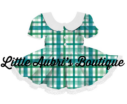 PREORDER Green Gingham Lace Collar Dress CLOSES 11/20