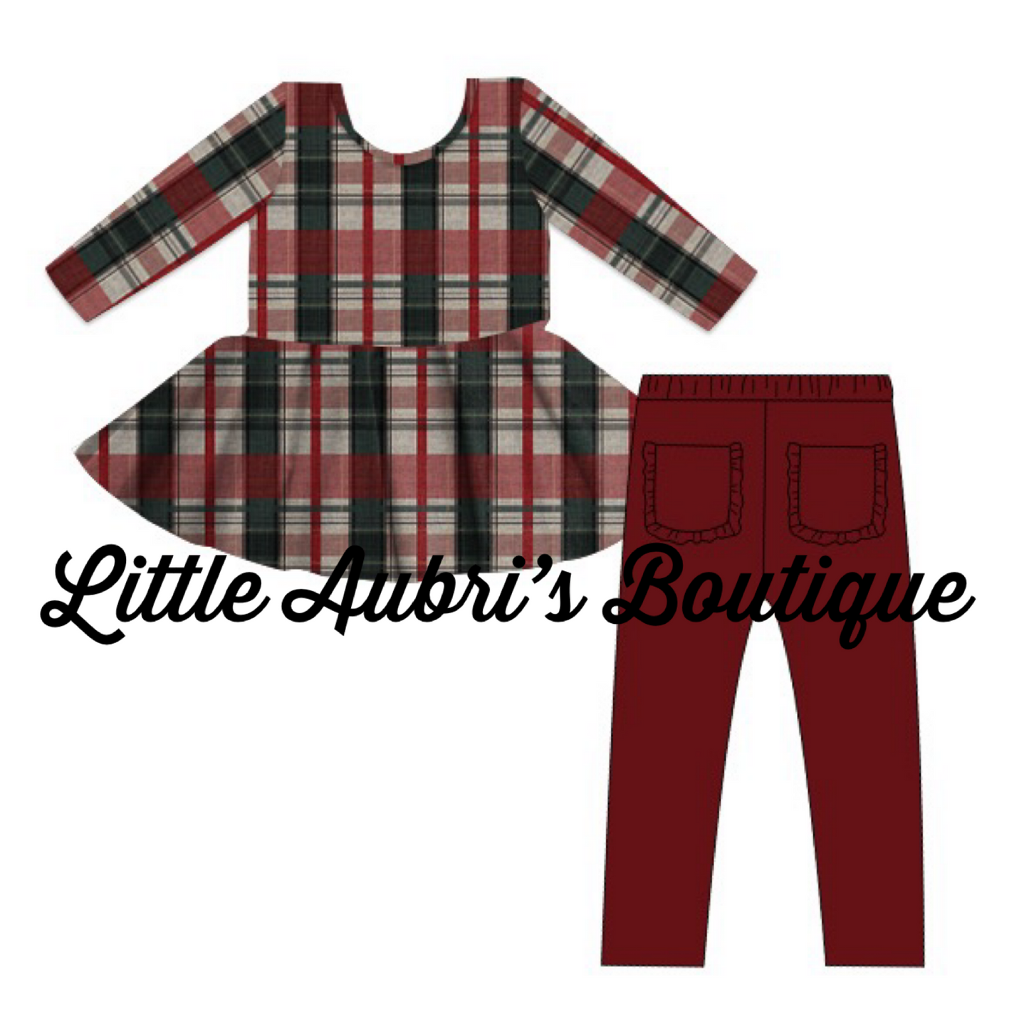 PREORDER Tartan Plaid Peplum and Ruffle Bum Leggings Set CLOSES 7/12